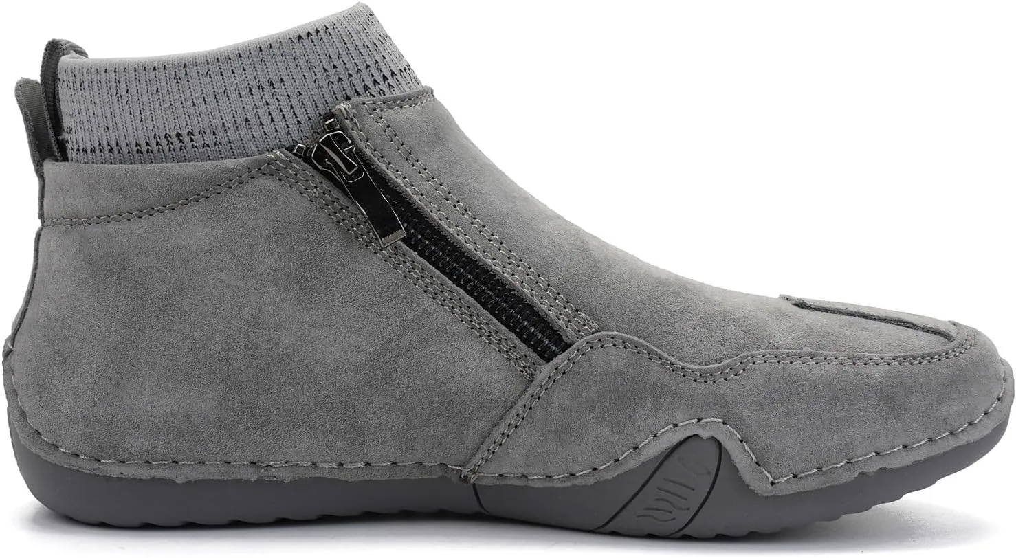 Men's Handmade Suede Ankle Chukka Waterproof Outdoor Hiking High Boots All-Terrain Adventure Boots Zipper Non-Slip Fashionable Men's Boots