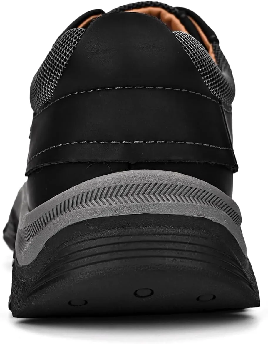 Men's Leather Lace Up Loafers Lightweight Breathable Slip On Casual Shoes Comfortable Non-Slip Fashion Walking Shoes