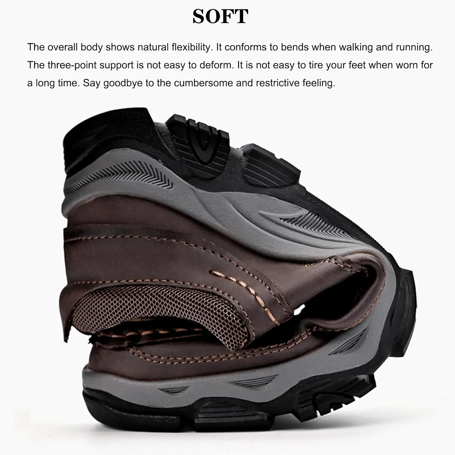 Men's Leather Lace Up Loafers Lightweight Breathable Slip On Casual Shoes Comfortable Non-Slip Fashion Walking Shoes