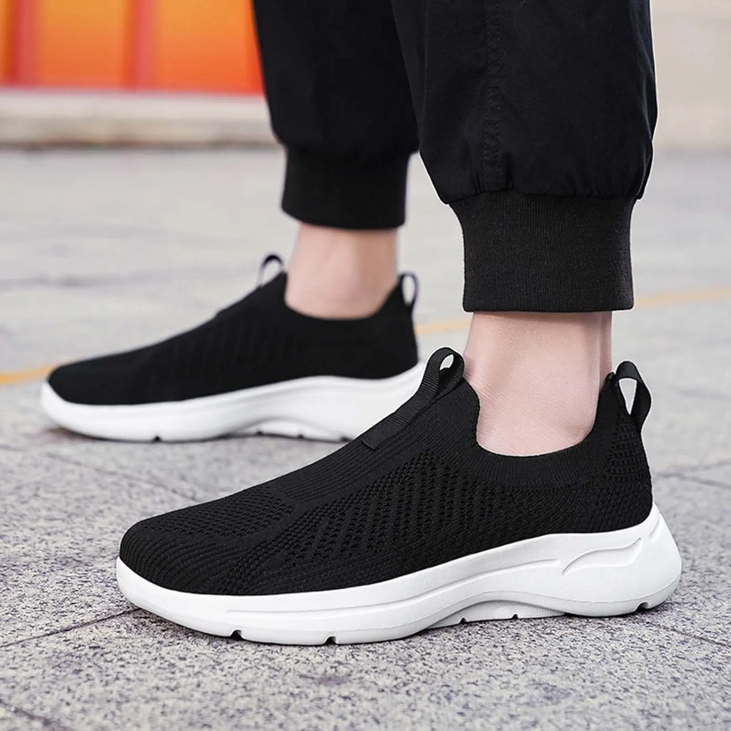Men's Sports Shoes Versatile Elastic Knit Sneakers Breathable Slip On Sock Shoes Lightweight Workout Shoe