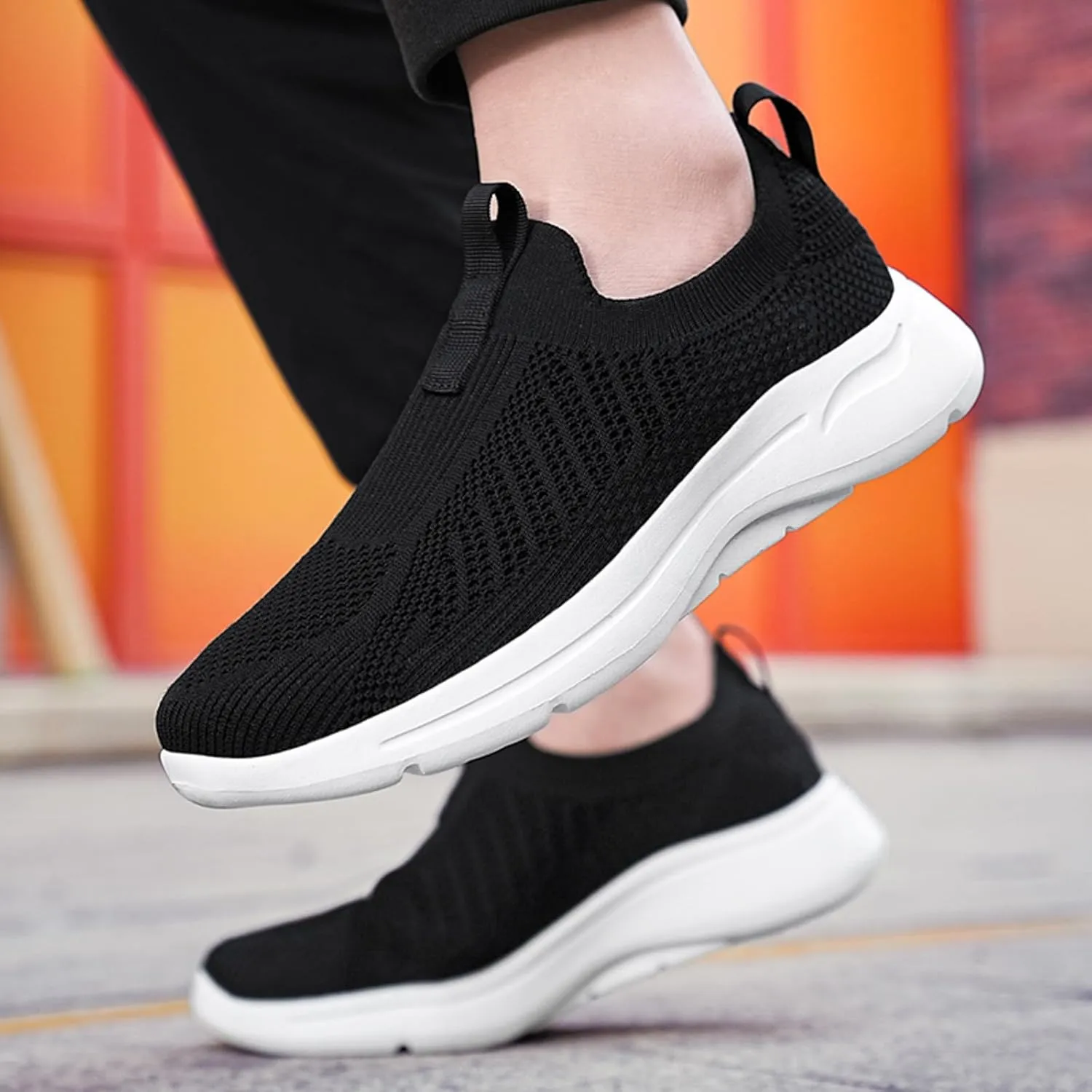 Men's Sports Shoes Versatile Elastic Knit Sneakers Breathable Slip On Sock Shoes Lightweight Workout Shoe