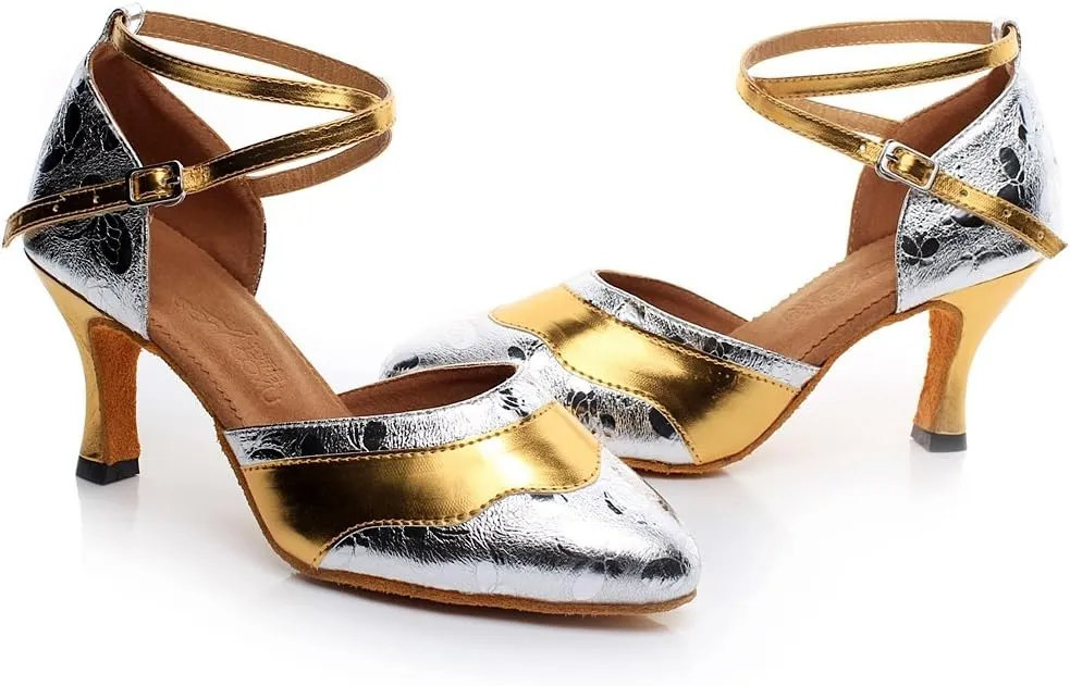 Minishion Women's Girls Cross Strap Stylish Synthetic Latin Ballroom Salsa Dancing Shoes Wedding Party Pumps