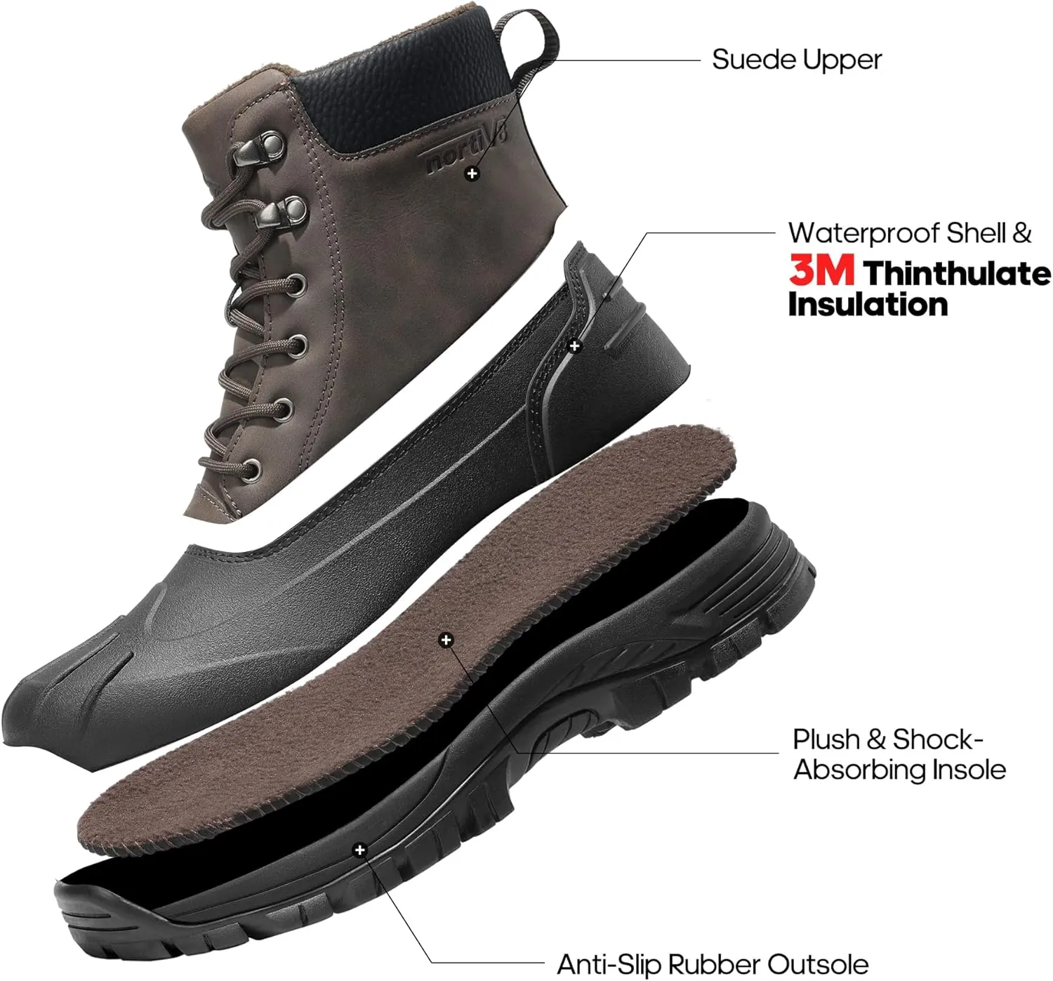 NORTIV 8 Mens Winter Boots Lightweight Casual Waterproof Slip Resistance Work Boot