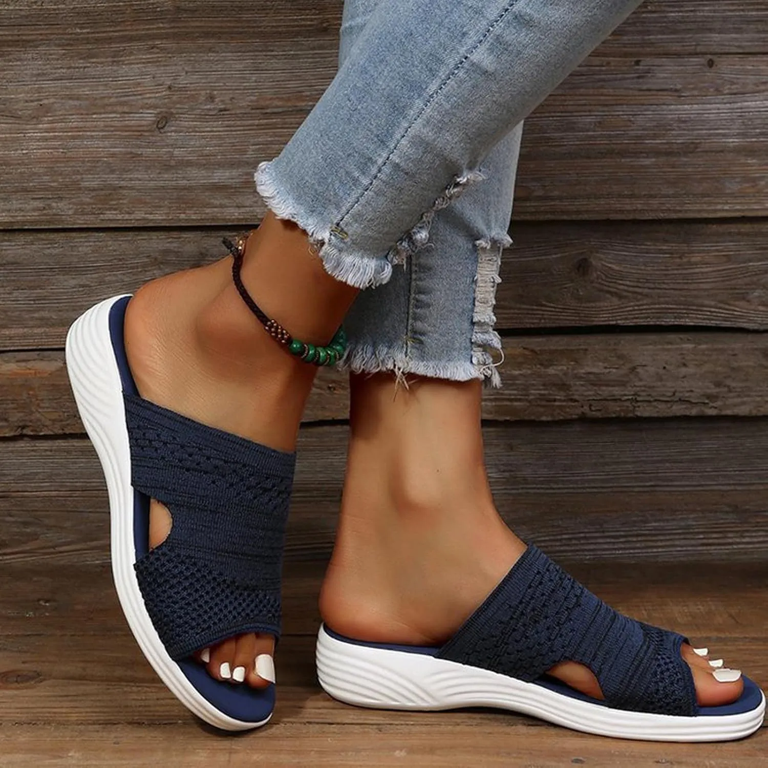 oiangi Sandals Women Dressy Summer Comfortable Wedge Slides Solid Breathable Open Toe Slip on Slipper Lightweight Outdoor Ladies Beach Travel Shoes