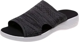 oiangi Sandals Women Dressy Summer Comfortable Wedge Slides Solid Breathable Open Toe Slip on Slipper Lightweight Outdoor Ladies Beach Travel Shoes