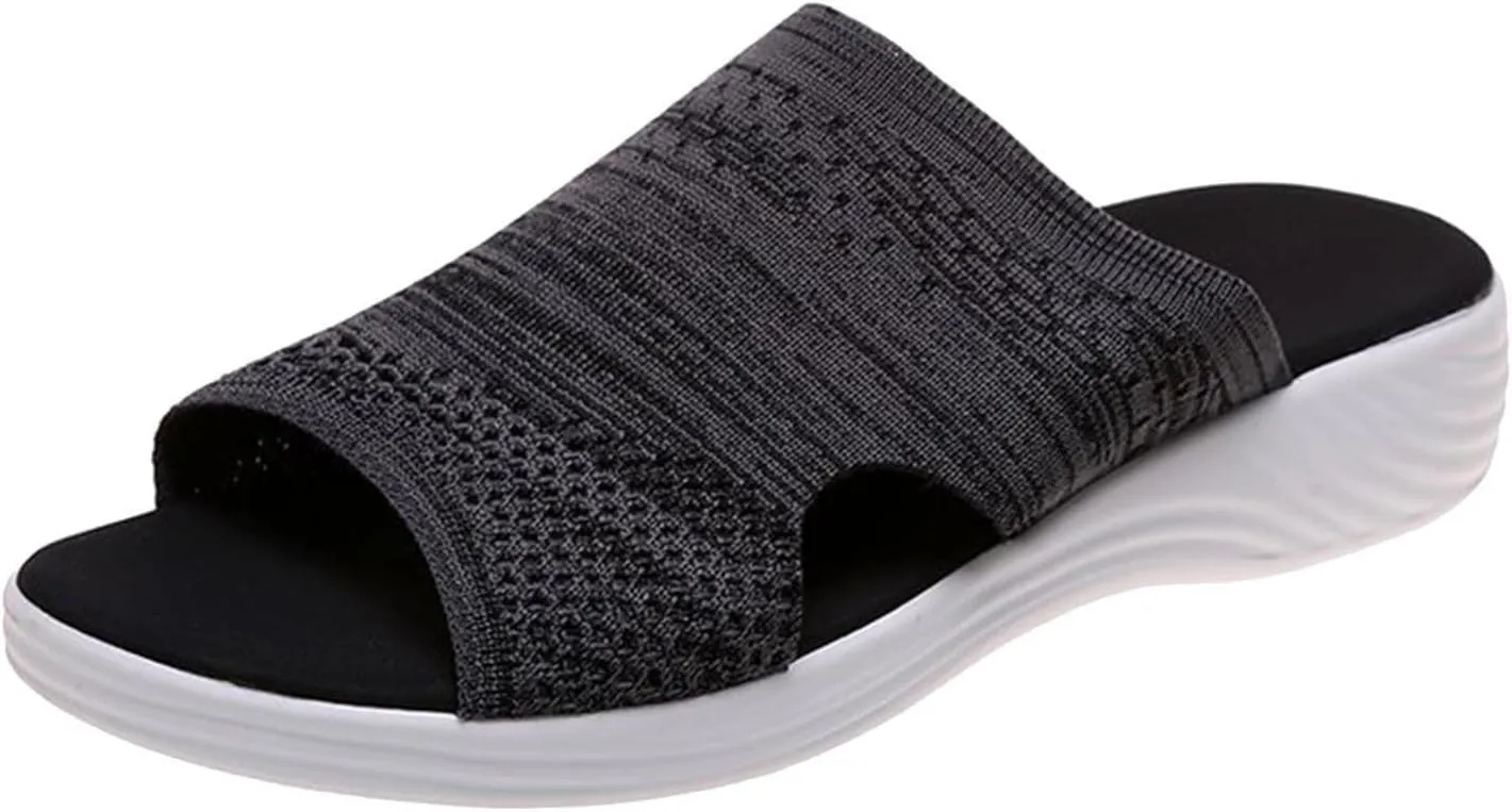 oiangi Sandals Women Dressy Summer Comfortable Wedge Slides Solid Breathable Open Toe Slip on Slipper Lightweight Outdoor Ladies Beach Travel Shoes