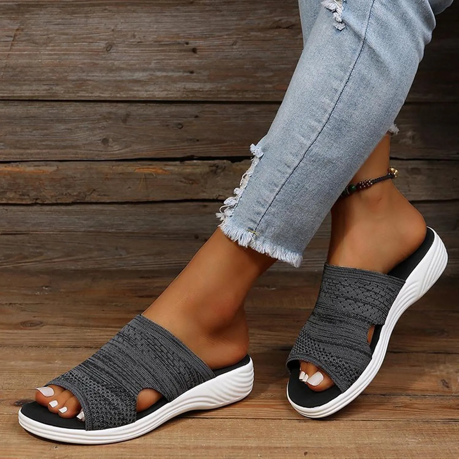 oiangi Sandals Women Dressy Summer Comfortable Wedge Slides Solid Breathable Open Toe Slip on Slipper Lightweight Outdoor Ladies Beach Travel Shoes