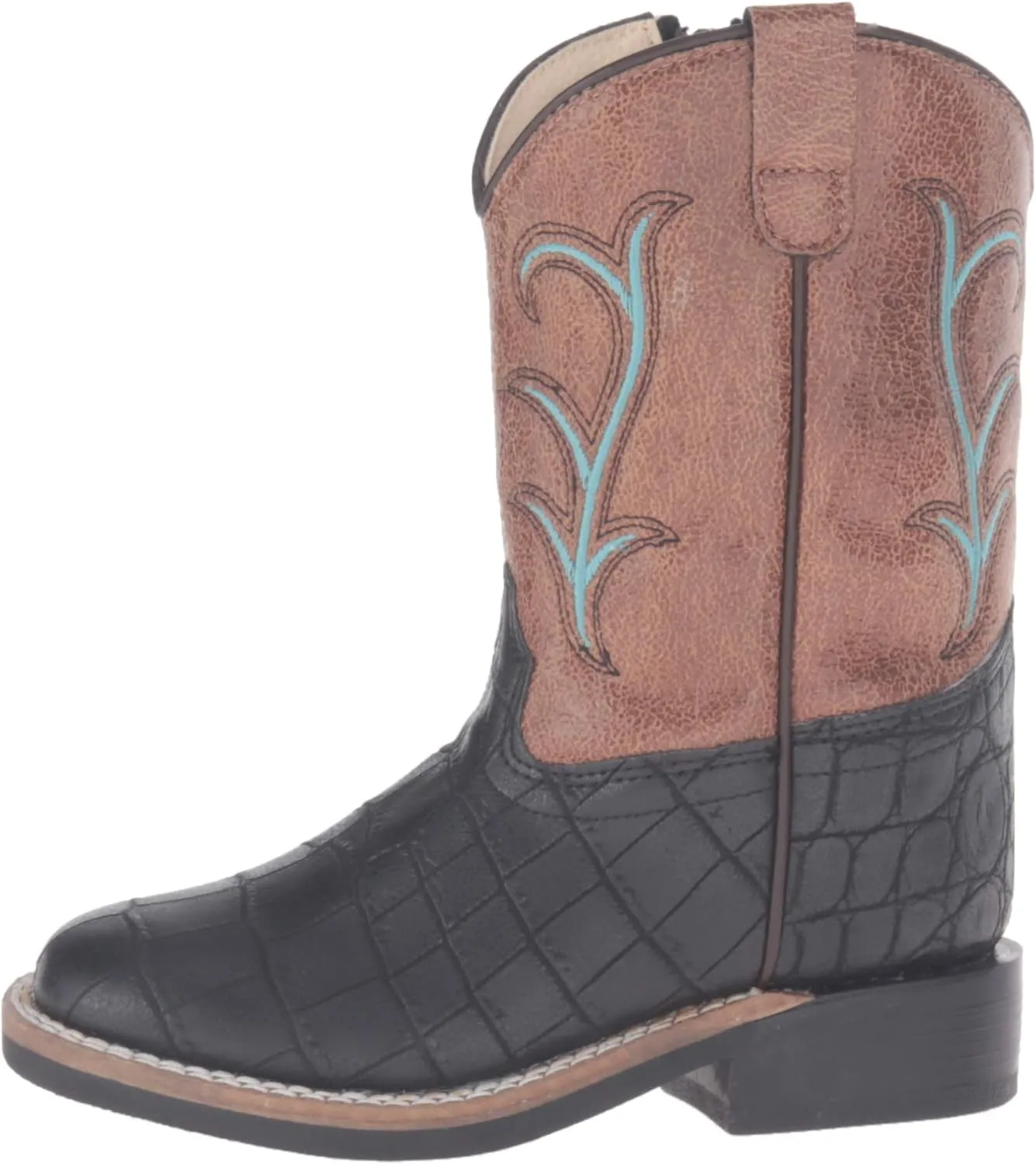 Old West Black/Tan Toddler Boys Faux Leather Croc Cowboy Boots