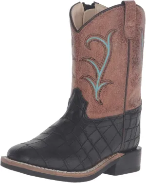 Old West Black/Tan Toddler Boys Faux Leather Croc Cowboy Boots