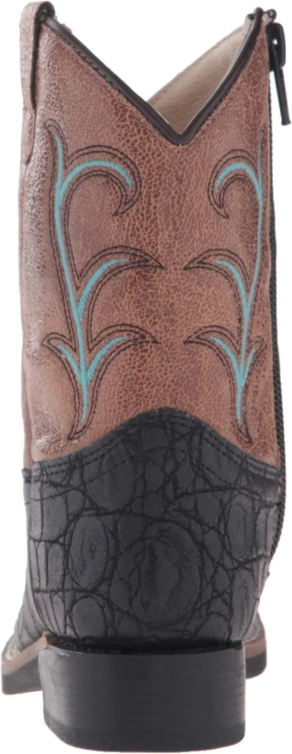 Old West Black/Tan Toddler Boys Faux Leather Croc Cowboy Boots