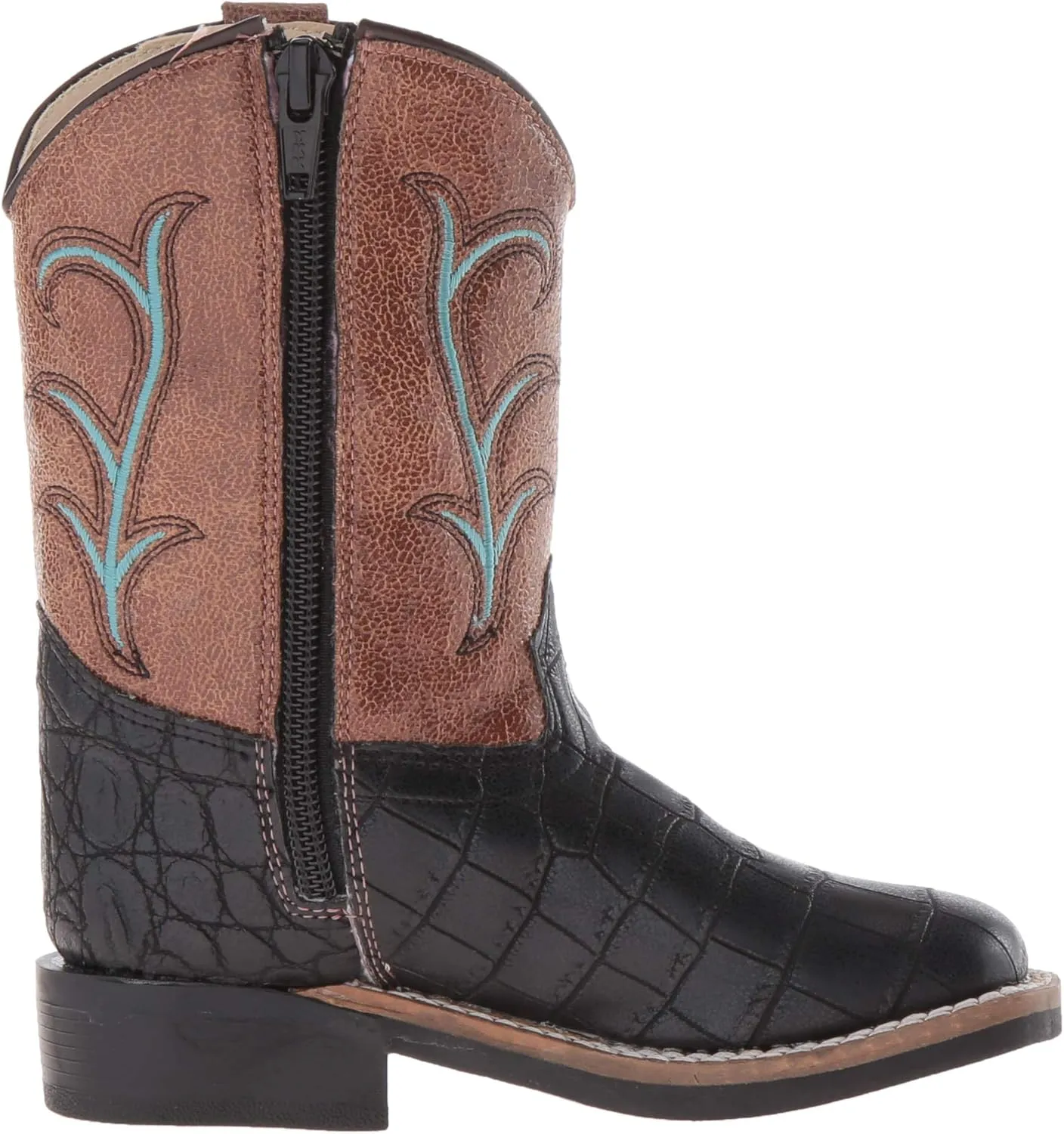 Old West Black/Tan Toddler Boys Faux Leather Croc Cowboy Boots
