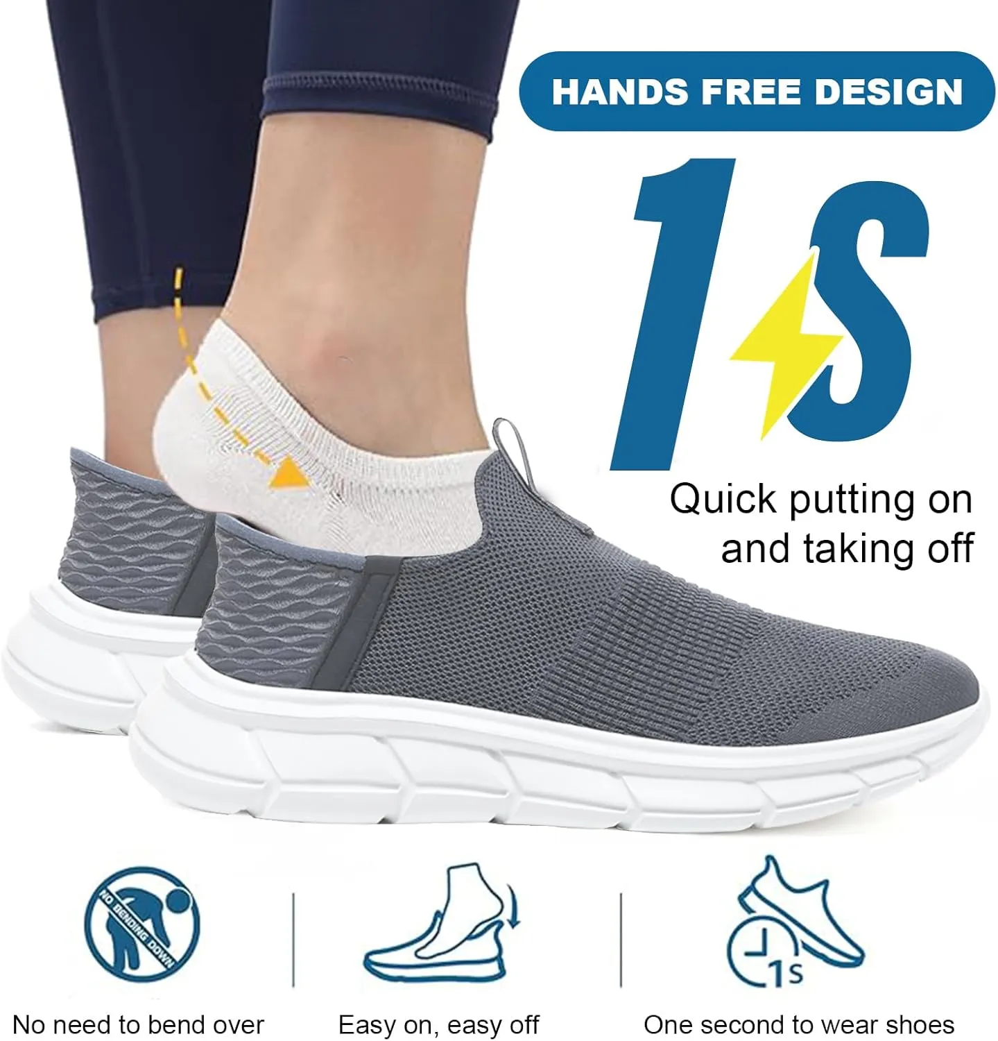 Orgone Slip On Sneakers for Women, Womens Hands Free Slip On Running Shoes Non Slip Walking Shoes Lightweight Gym Workout Shoes Breathable Fashion Sneakers