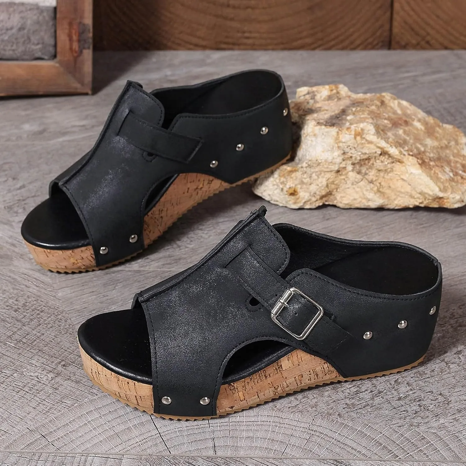 Orthopedic Wedge Sandals for Women Open Toe Slip On Sandals Boho Casual Shoes Ankle Strap Open Toe Espadrilles Comfortable Summer Vacation Shoes Lightweight Beach Sandal