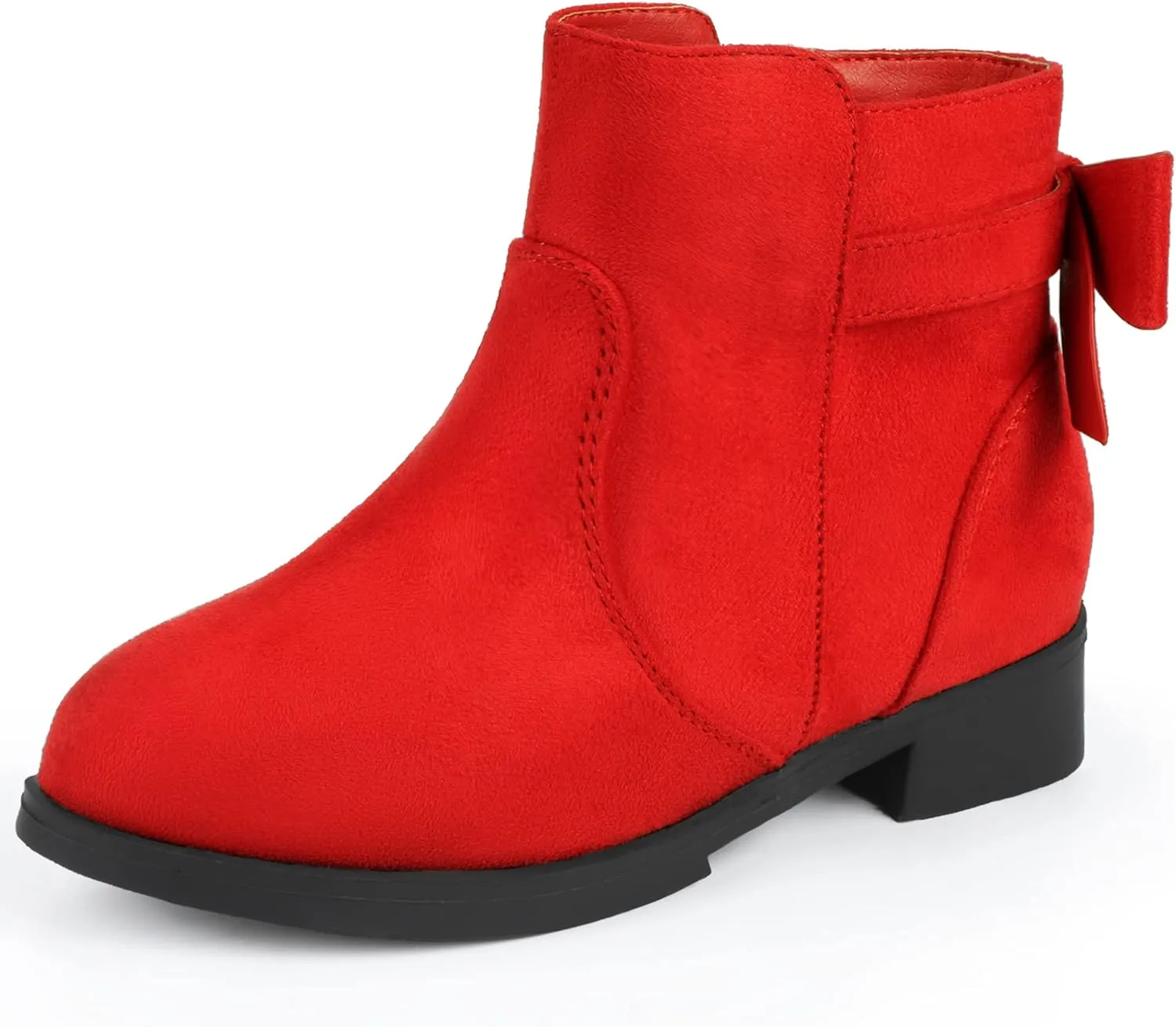 PANDANINJIA Polly Girls Boots Toddler Kids Ankle Boots Dress Short Bow Booties with Side Zipper (Red Suede, 3 M US Little Kid)