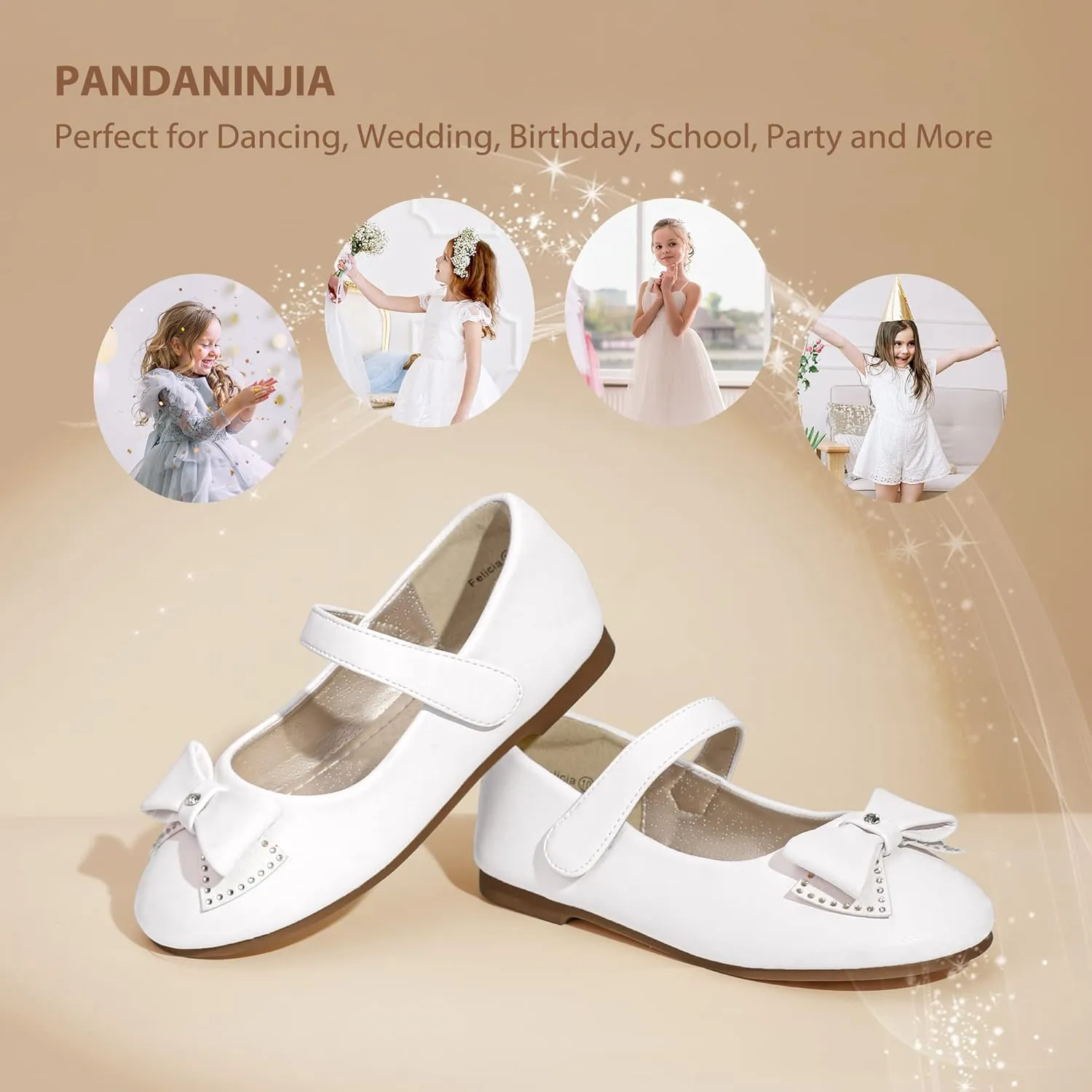 PANDANINJIA Toddler Girl Dress Shoes Mary Jane Ballet Flats Toddler Little Kid Wedding Party Flower Girl Shoes