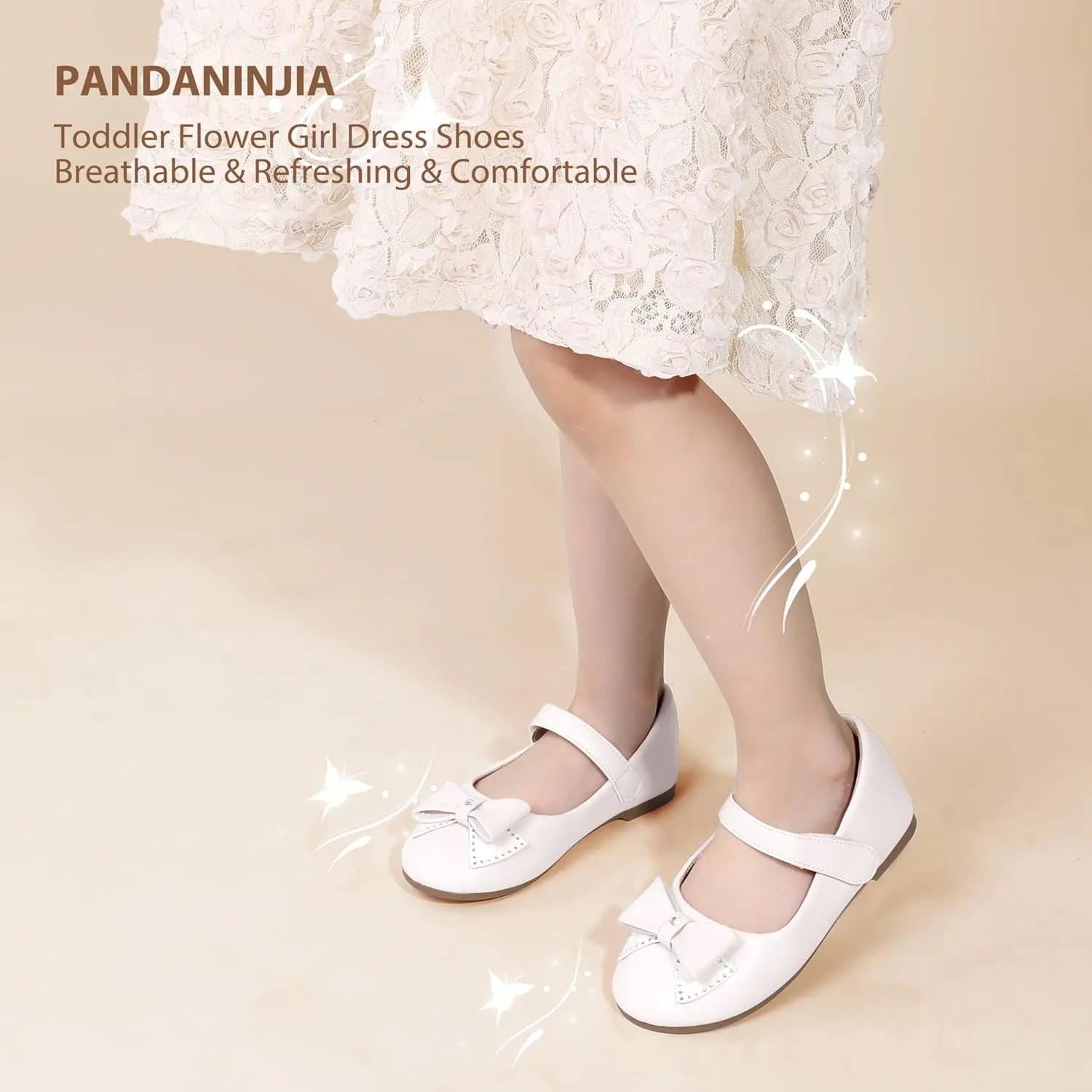 PANDANINJIA Toddler Girl Dress Shoes Mary Jane Ballet Flats Toddler Little Kid Wedding Party Flower Girl Shoes