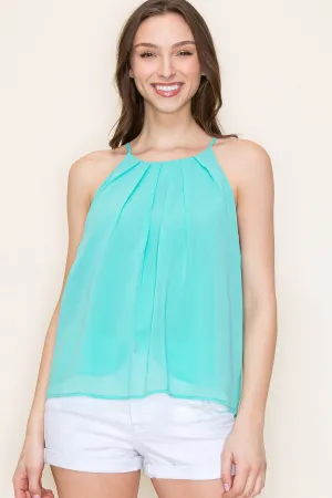 Pintucked Chiffon Lined Tank Mint