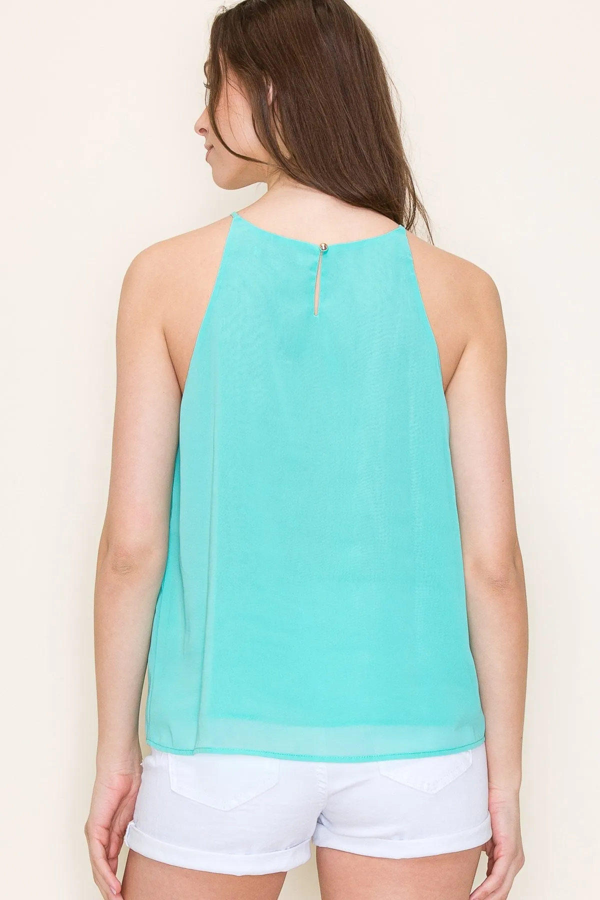 Pintucked Chiffon Lined Tank Mint