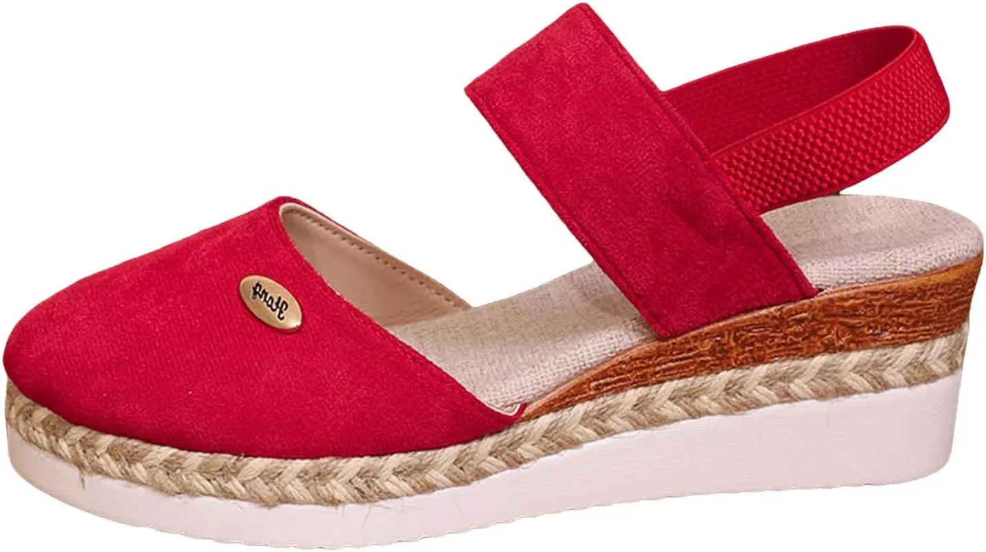 Platform Sandals Women Braided Wedge Platform Sandals Fish Mouth Heels Casual Elastic Ankle Strap Dress Flats Slides