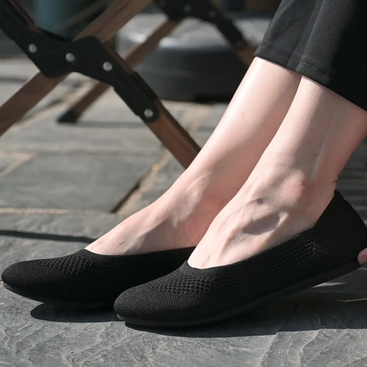 poemlady Womens Ballet Flat Shoes Dress Shoes Knit Round Toe Slip On Ballerina Walking Flats Shoes for Woman Low Wedge Casual