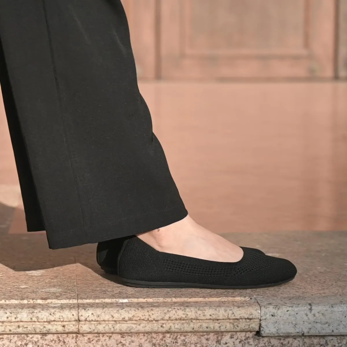 poemlady Womens Ballet Flat Shoes Dress Shoes Knit Round Toe Slip On Ballerina Walking Flats Shoes for Woman Low Wedge Casual