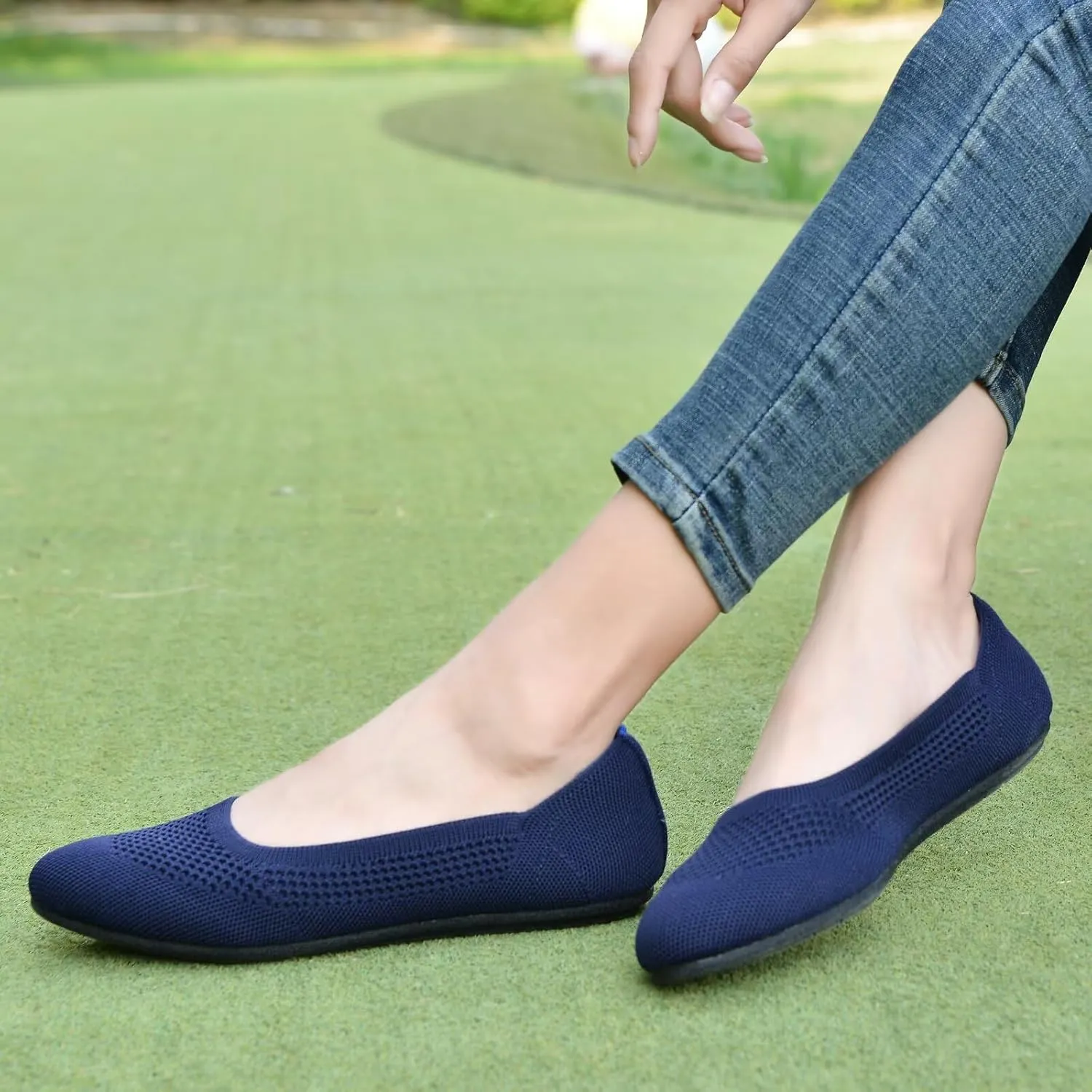 poemlady Womens Ballet Flat Shoes Dress Shoes Knit Round Toe Slip On Ballerina Walking Flats Shoes for Woman Low Wedge Casual