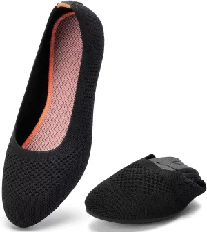 poemlady Womens Ballet Flat Shoes Dress Shoes Knit Round Toe Slip On Ballerina Walking Flats Shoes for Woman Low Wedge Casual