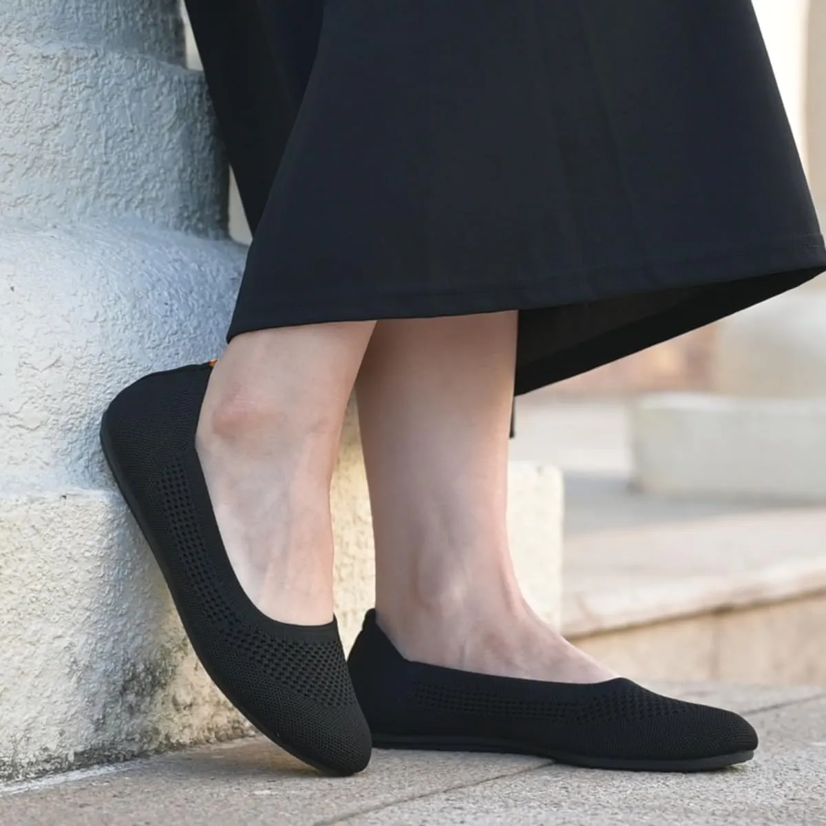poemlady Womens Ballet Flat Shoes Dress Shoes Knit Round Toe Slip On Ballerina Walking Flats Shoes for Woman Low Wedge Casual
