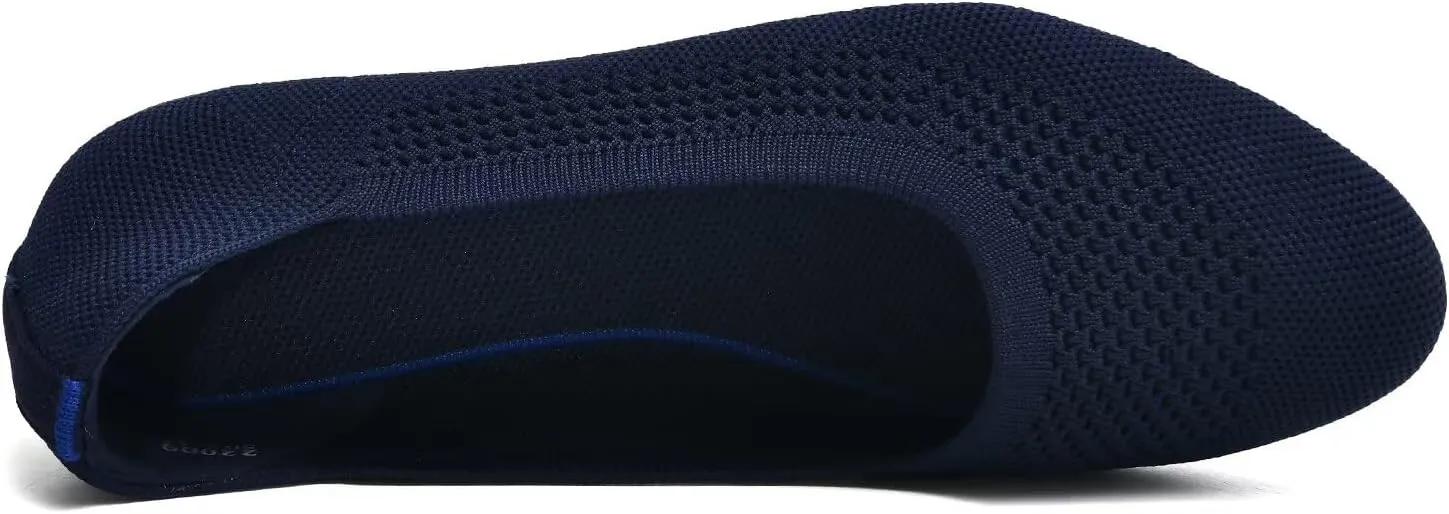 poemlady Womens Ballet Flat Shoes Dress Shoes Knit Round Toe Slip On Ballerina Walking Flats Shoes for Woman Low Wedge Casual