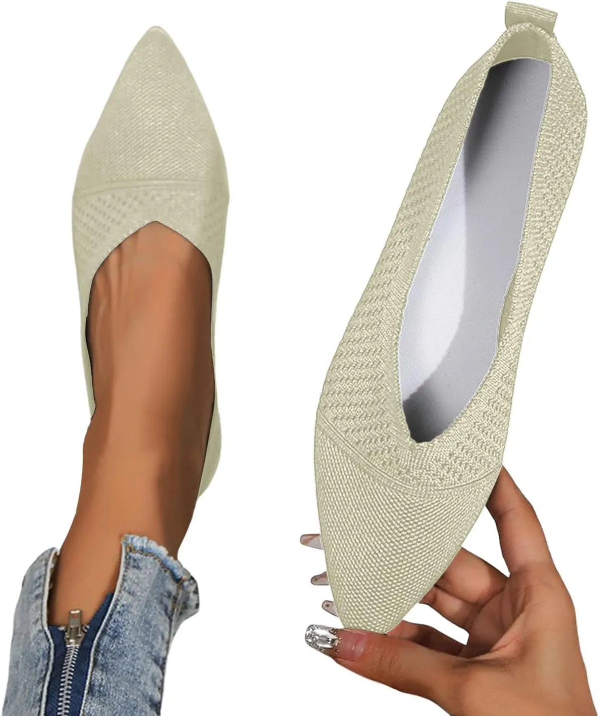 Pointed Toe Flats for Women Wide Width Women's Casual Flats Slip On Shoes Comfortable Flat Shoes for Work,Travel