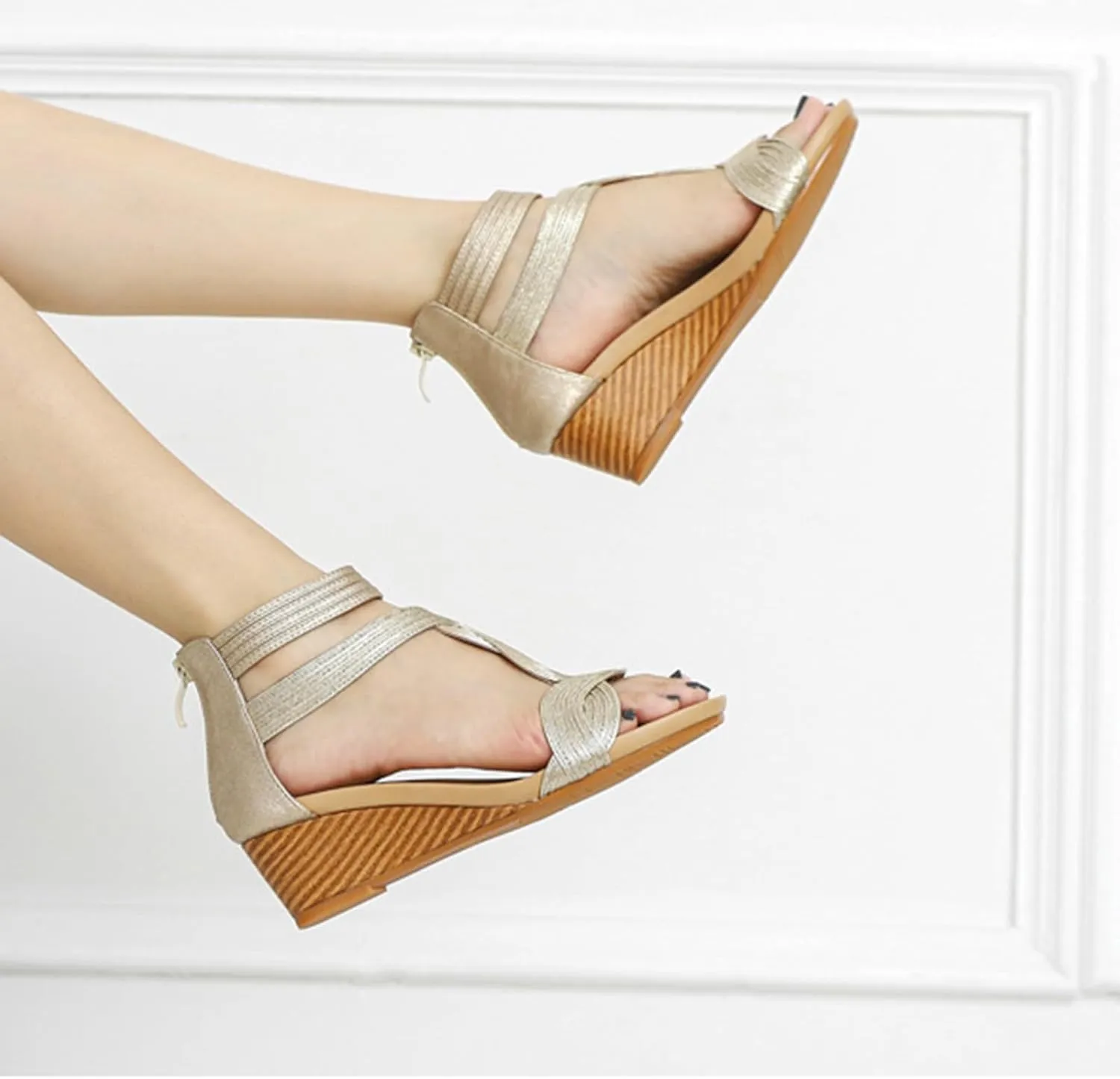 Sandals Women Slides Gladiator Wedge Heel Sandals Open Toe Cut Out Zipper Back Platform Sandal Lightweight Casual Non Slip Walking Shoes Elegant Footwear for Walking Vacation