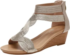 Sandals Women Slides Gladiator Wedge Heel Sandals Open Toe Cut Out Zipper Back Platform Sandal Lightweight Casual Non Slip Walking Shoes Elegant Footwear for Walking Vacation