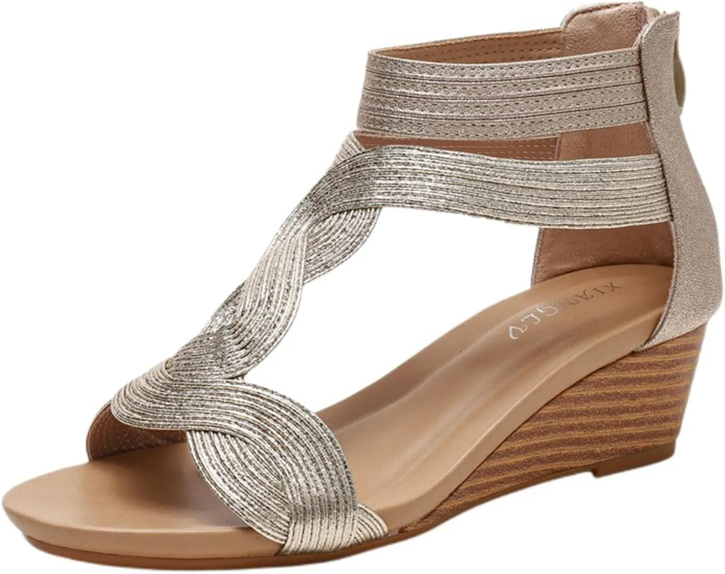 Sandals Women Slides Gladiator Wedge Heel Sandals Open Toe Cut Out Zipper Back Platform Sandal Lightweight Casual Non Slip Walking Shoes Elegant Footwear for Walking Vacation
