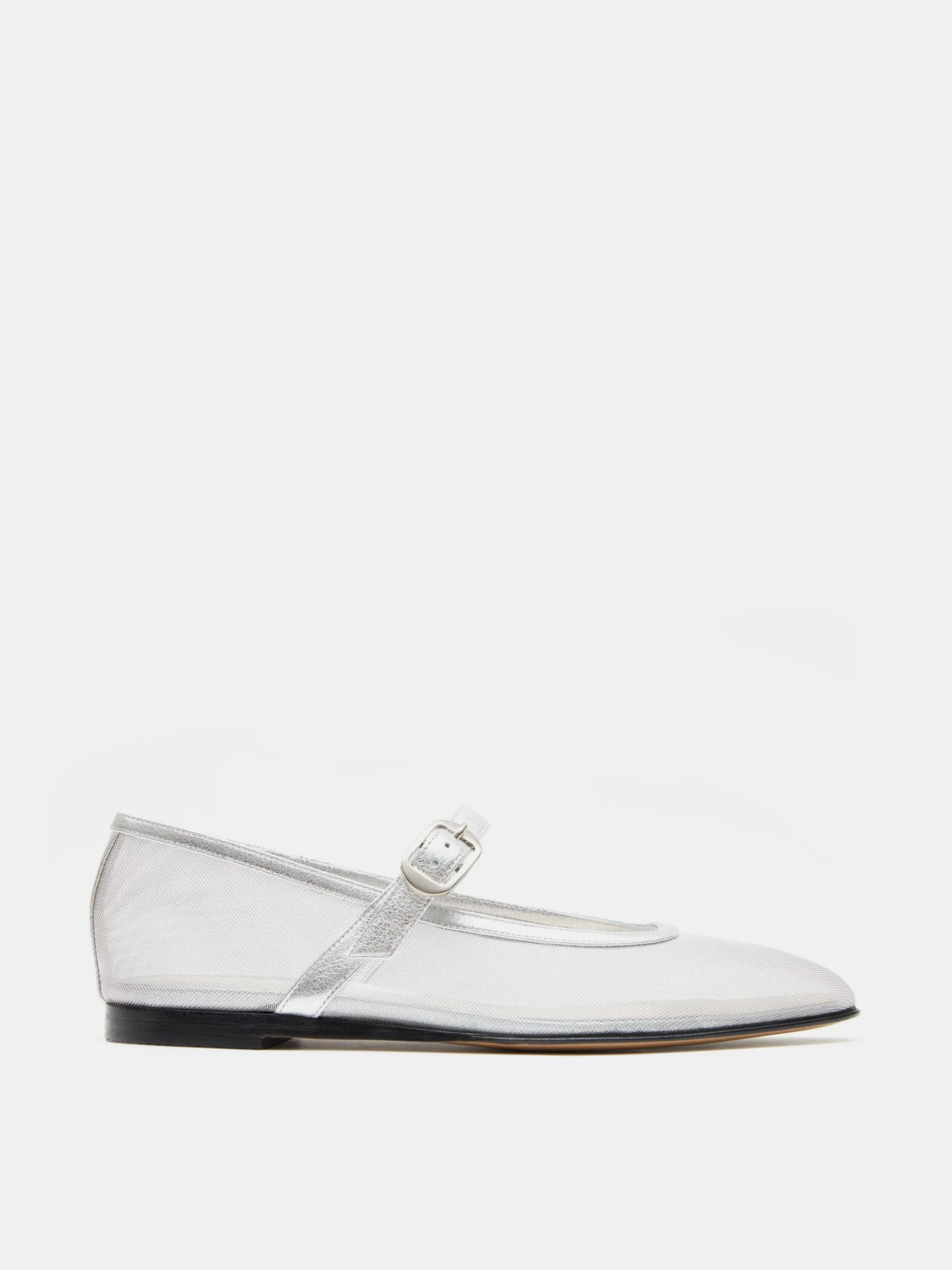 Silver mesh mary jane flats