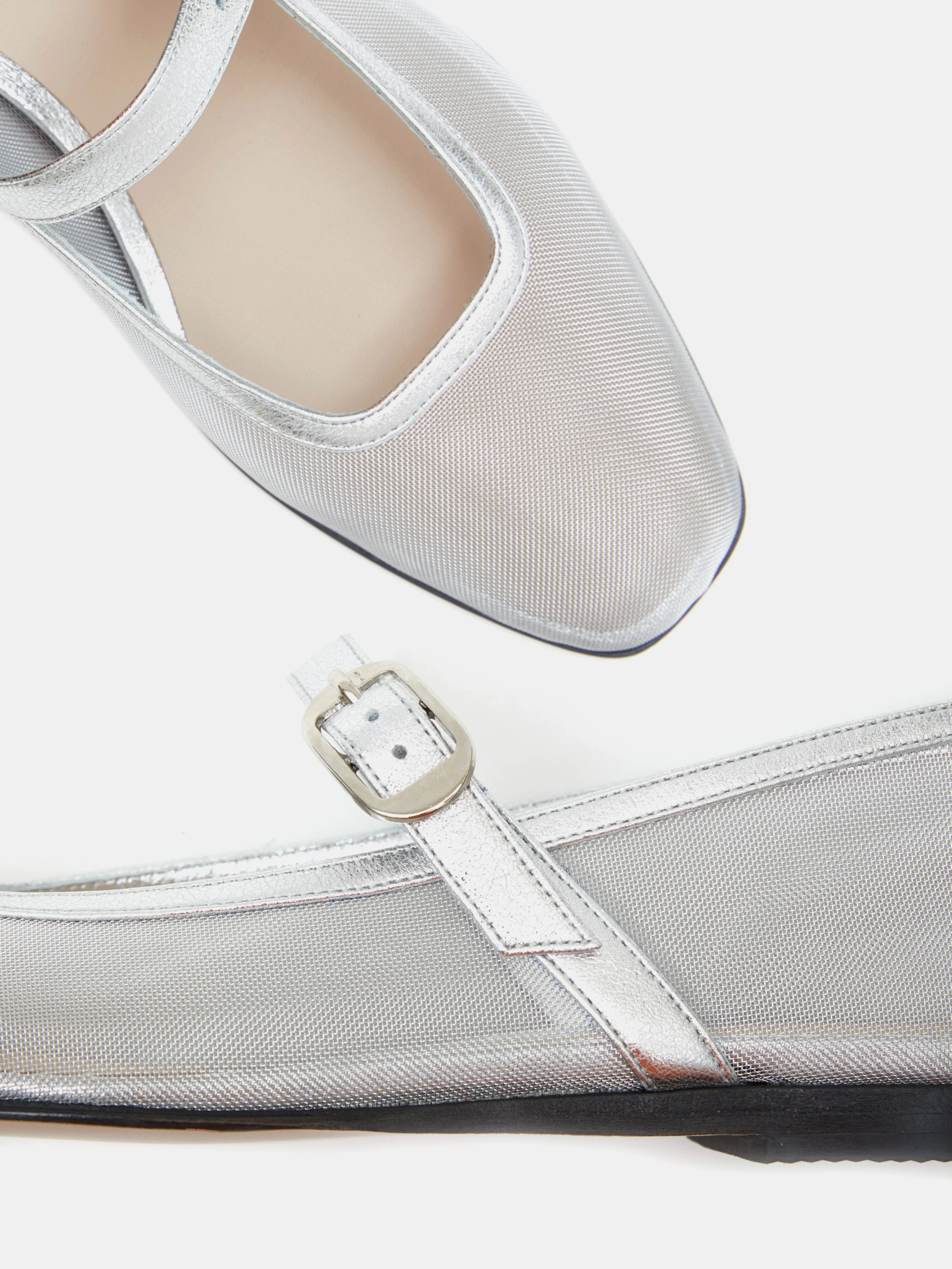 Silver mesh mary jane flats