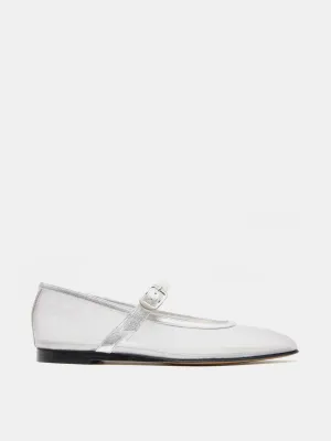Silver mesh mary jane flats