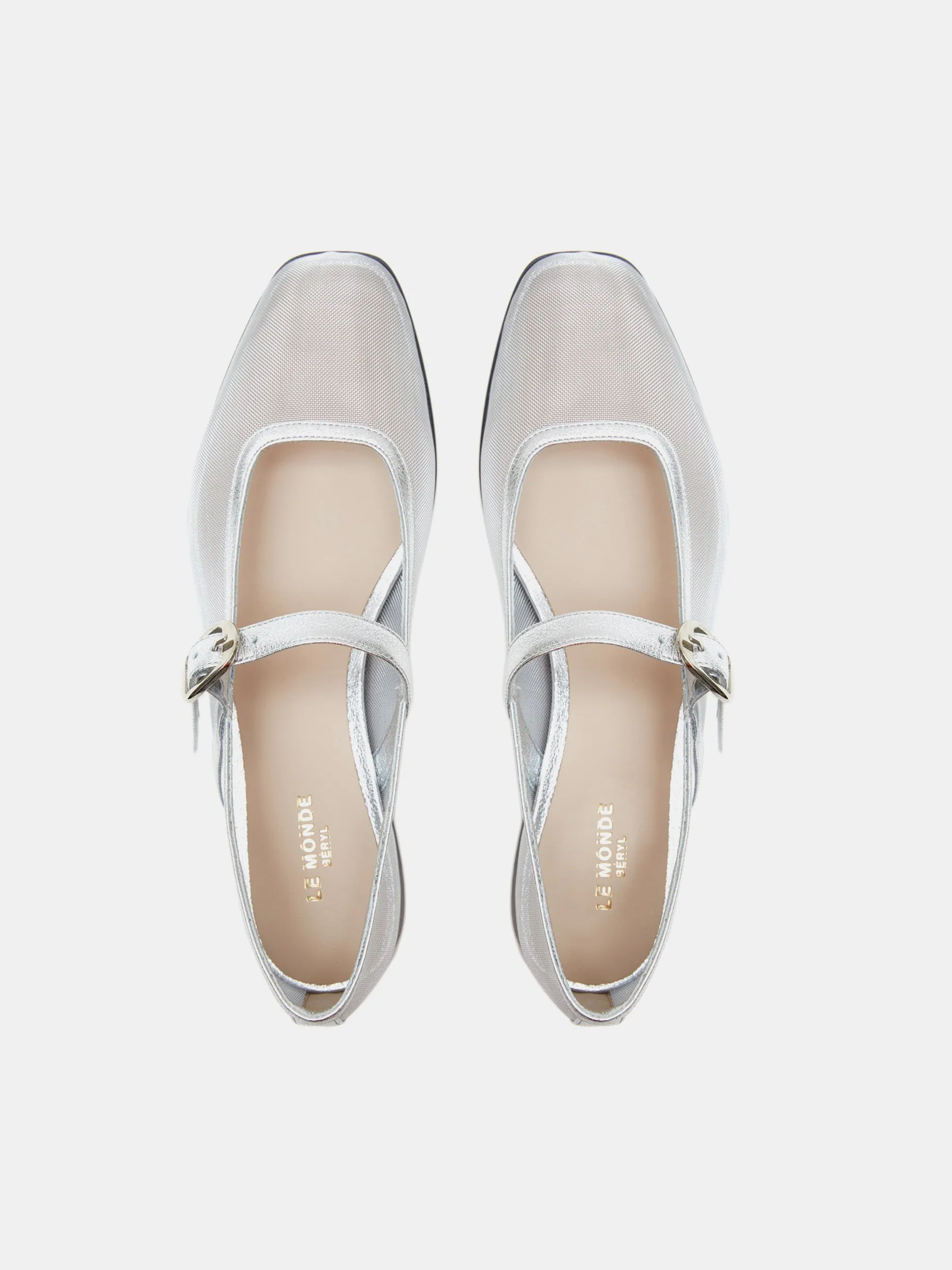 Silver mesh mary jane flats