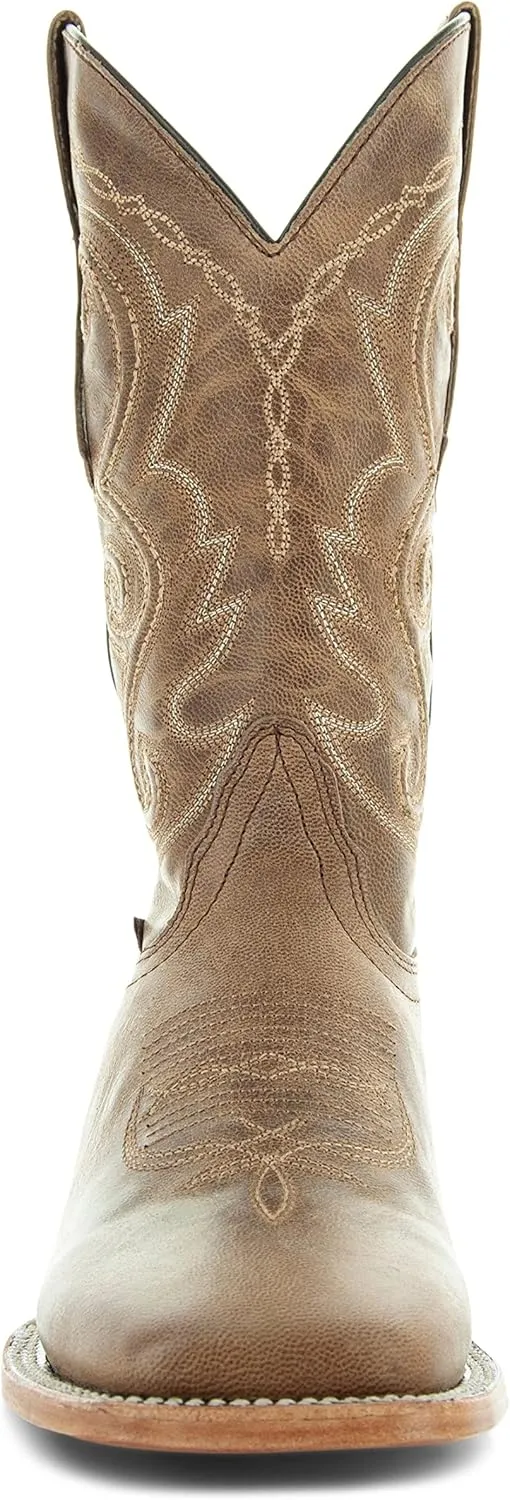 Soto Boots Mens Classic West Tan Broad Square Toe Cowboy Boots, Genuine Leather Men's Cowboy Boots, Tan Western Boots For Men H50056