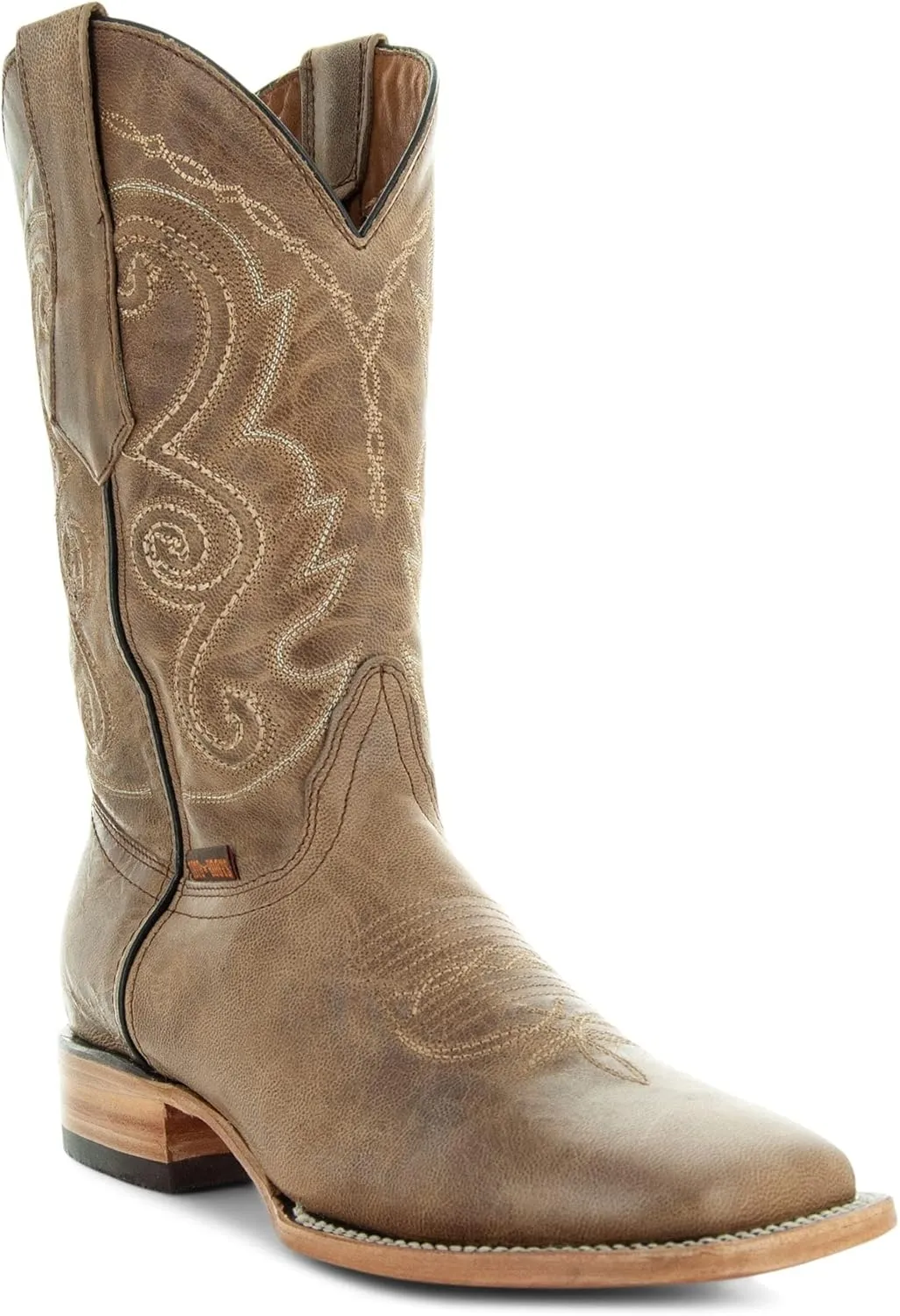 Soto Boots Mens Classic West Tan Broad Square Toe Cowboy Boots, Genuine Leather Men's Cowboy Boots, Tan Western Boots For Men H50056