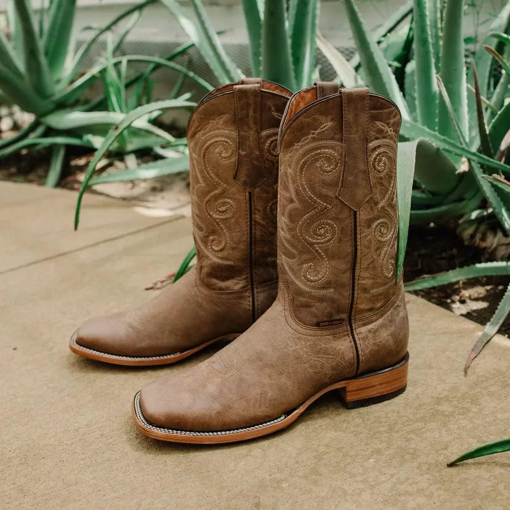 Soto Boots Mens Classic West Tan Broad Square Toe Cowboy Boots, Genuine Leather Men's Cowboy Boots, Tan Western Boots For Men H50056