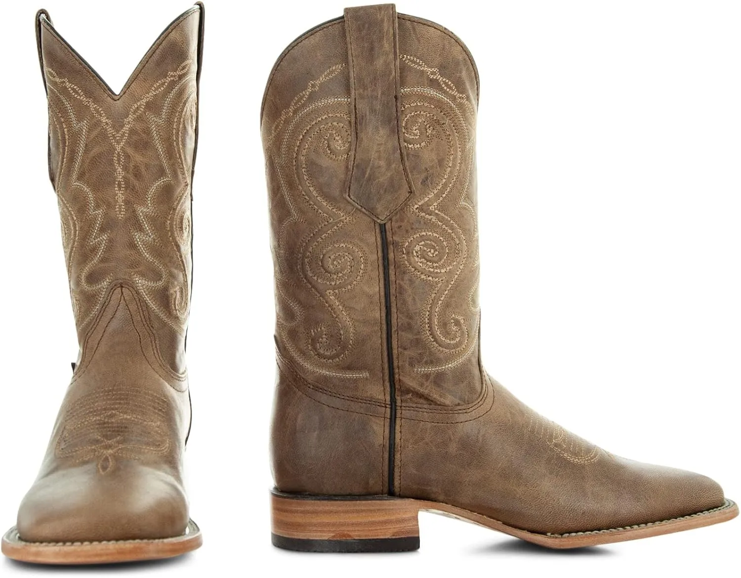 Soto Boots Mens Classic West Tan Broad Square Toe Cowboy Boots, Genuine Leather Men's Cowboy Boots, Tan Western Boots For Men H50056