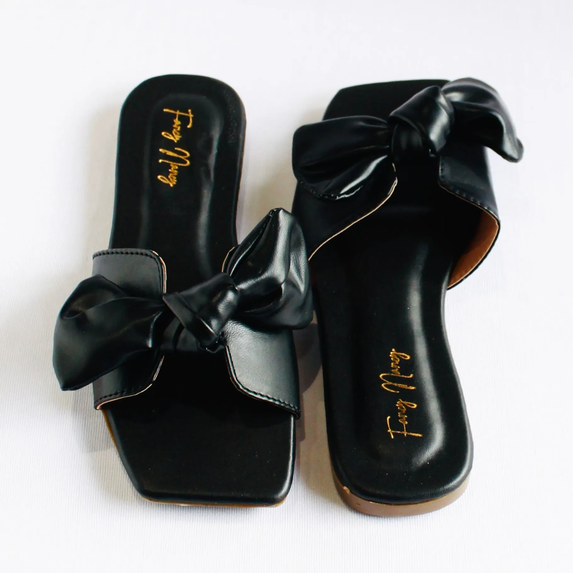 Square Toe Knot Flats- Black