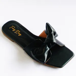 Square Toe Knot Flats- Black
