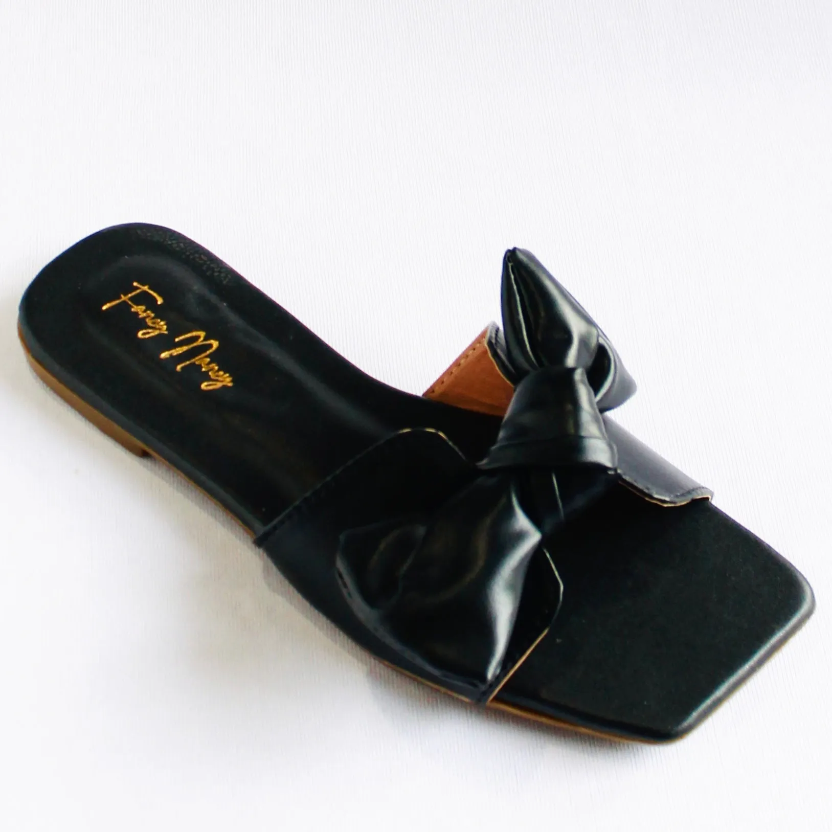Square Toe Knot Flats- Black