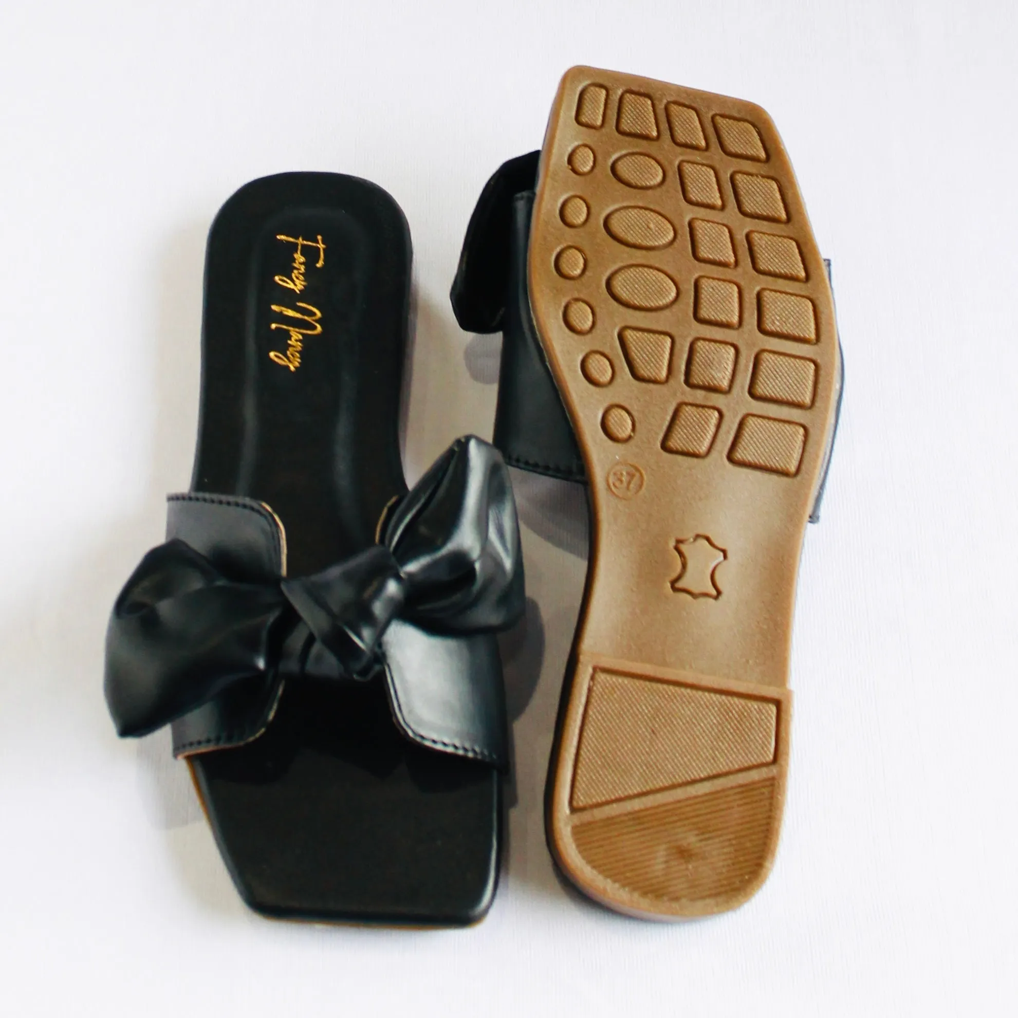 Square Toe Knot Flats- Black