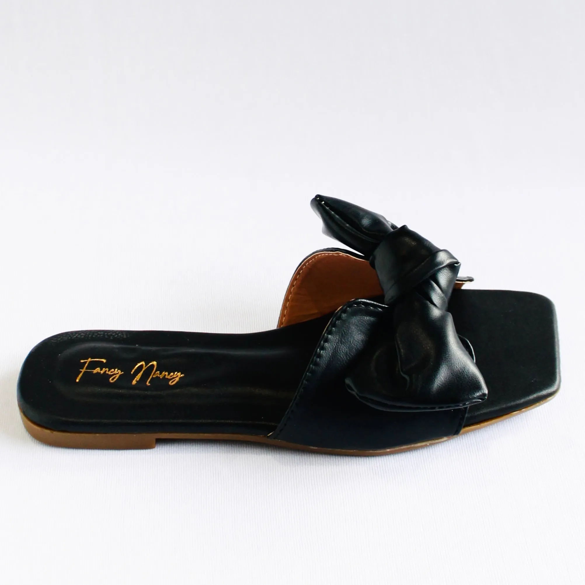 Square Toe Knot Flats- Black