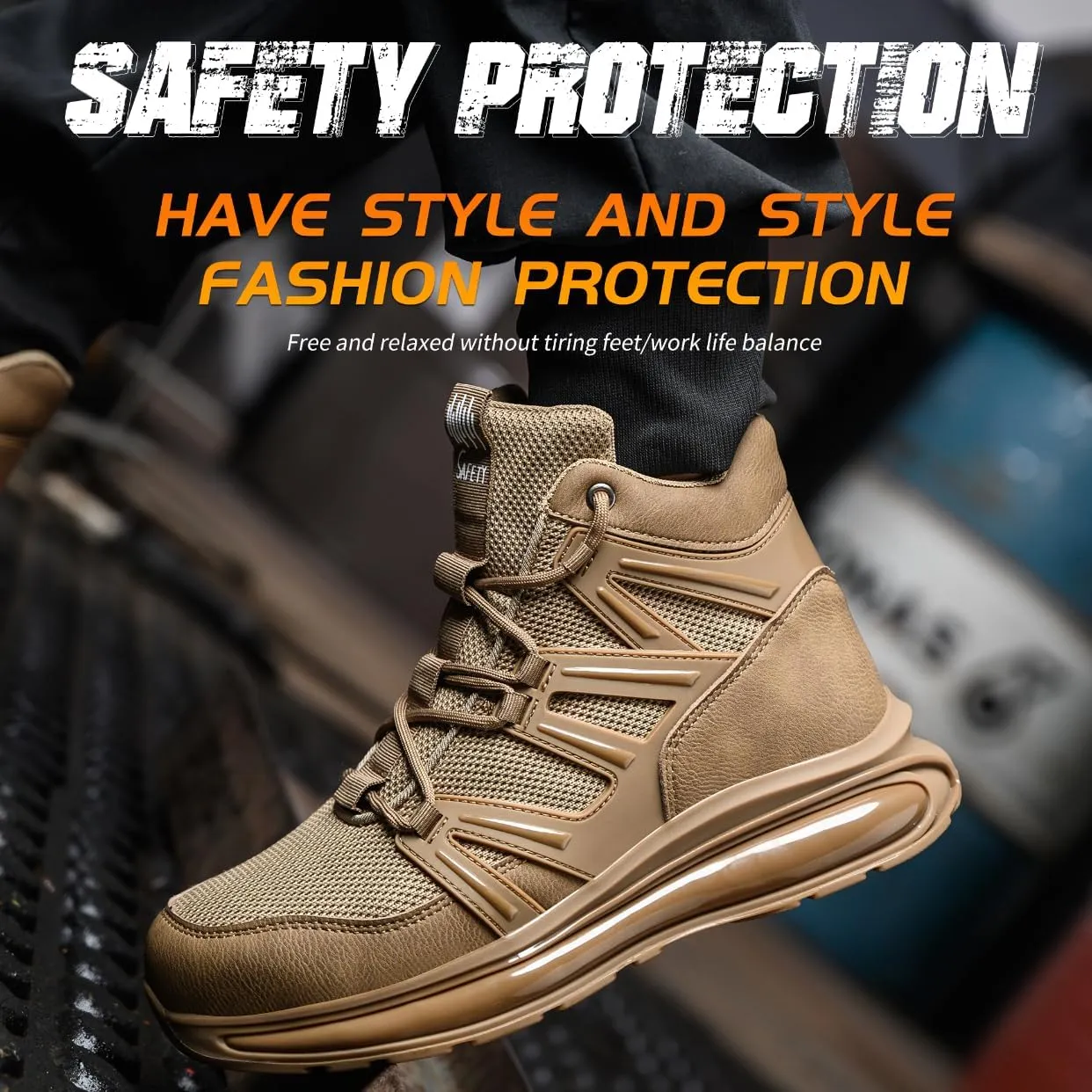 Steel Toe Shoes for Women Lightweight Air Cushion Work Safety Shoes High-Top Breathable Hiking Shoes Sneakers