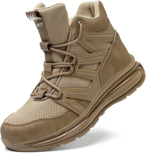 Steel Toe Shoes for Women Lightweight Air Cushion Work Safety Shoes High-Top Breathable Hiking Shoes Sneakers