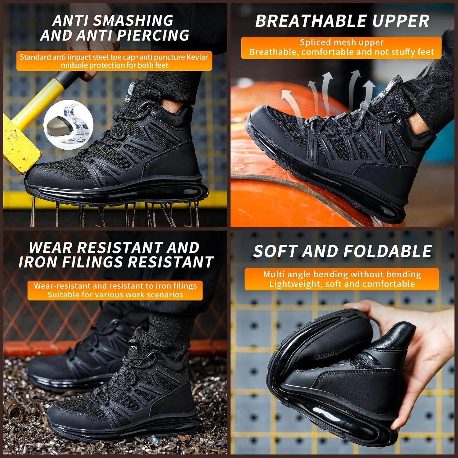 Steel Toe Shoes for Women Lightweight Air Cushion Work Safety Shoes High-Top Breathable Hiking Shoes Sneakers