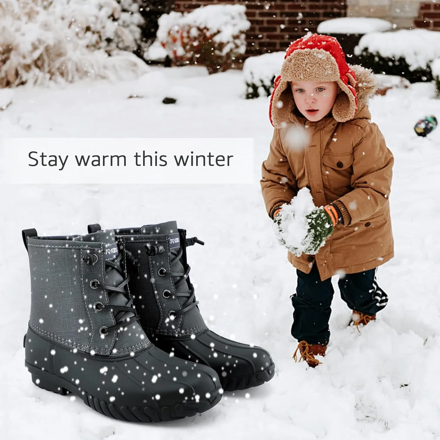 STQ Boy Duck Boots Kids Waterproof Snow Boots Insulated Winter Boots (Little/Big Kid)